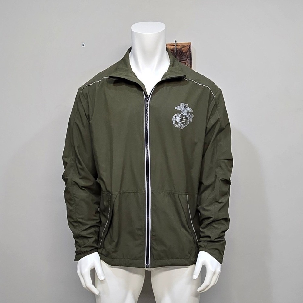 New Balance USMC PT Running Track Jacket Large Long Olive Green Reflective USA